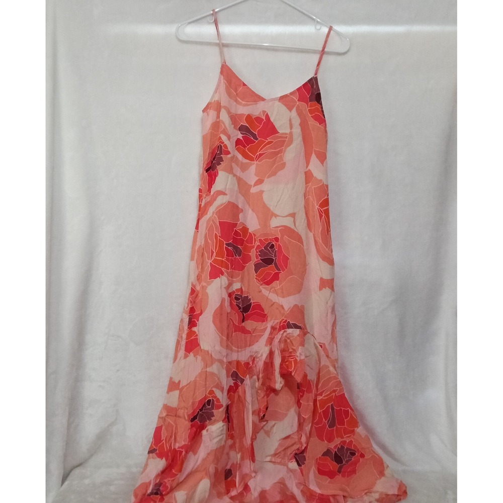 Billabong Pink Orange Floral Maxi Dress Ruffle High Low Hem Sz Small Boho Summer